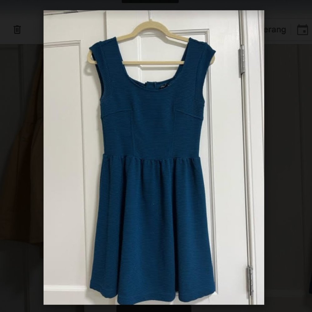 American Eagle Ribbed Blue Sleeveless Short A-Line Dress